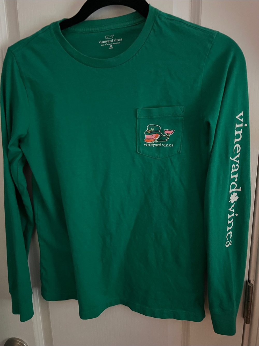 Vineyard Vines Green Long-Sleeve Pocket Tee with Logo Sleeve